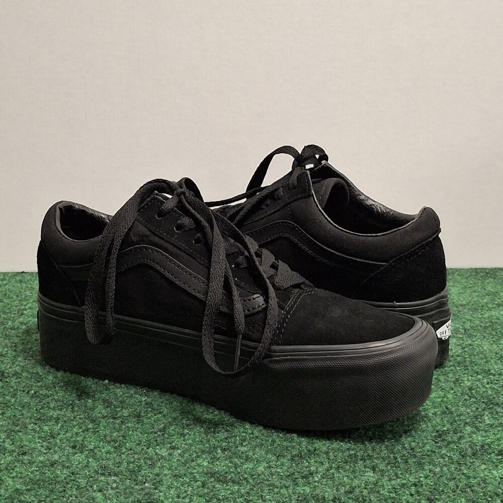 Vans Old Skool Stackform Shoes Womens Size 7.5 Triple Black Suede Casual Comfort - Picture 4 of 10